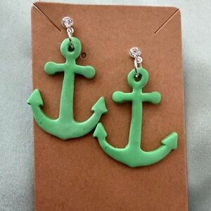 Green Anchor Handmade Polymer Clay Earrings